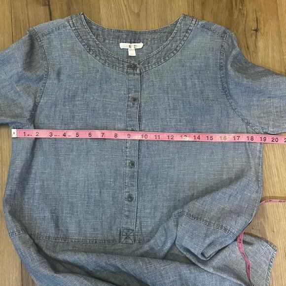 Eileen Fisher Chambray Tunic Blue Button Front Long Sleeve Linen Blend Small - Picture 4 of 5
